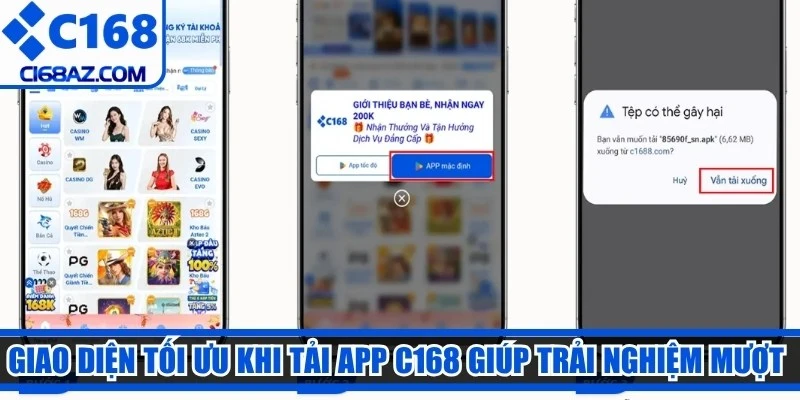 Giao diện tối ưu khi tải app C168 giúp trải nghiệm mượt mà hơn